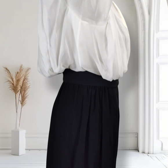 Vintage Wayne Clark Aline Marelle Draped Chiffon Evening Dress Black White 6 - Picture 7 of 16